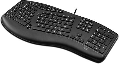 AKB-160UB Wired Ergonomic Keyboard with Integrated Palm Rest, Chiclet Keycaps, and Multimedia Hotkeys