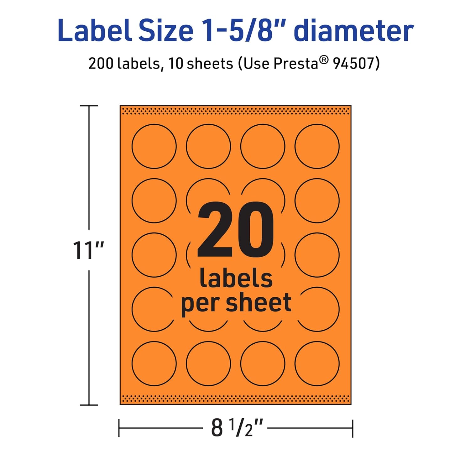 Avery Printable Round Labels, Sure Feed Technology, 1-5/8" Diameter, Bright Orange, Print-to-the-Edge, Laser/Inkjet