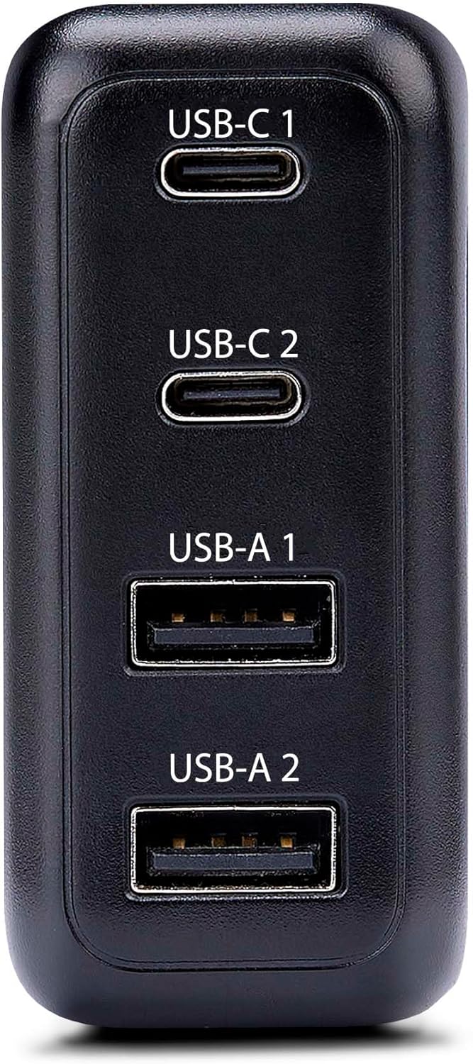 StarTech.com 100W USB-C Wall Charger, 2X USB-C/2x USB-A, USB PD 3.0, Fast Charging Portable GaN Charger