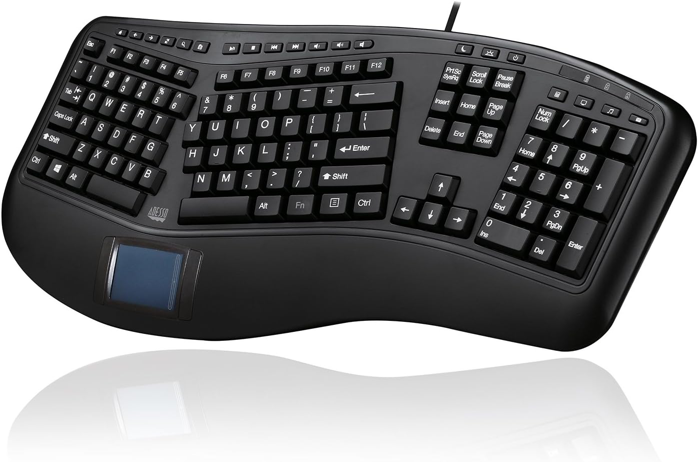 AKB-450UB - Ergonomic Keyboard with Built-in Touchpad, Wired, Multimedia Hotkeys, Split Keys Design