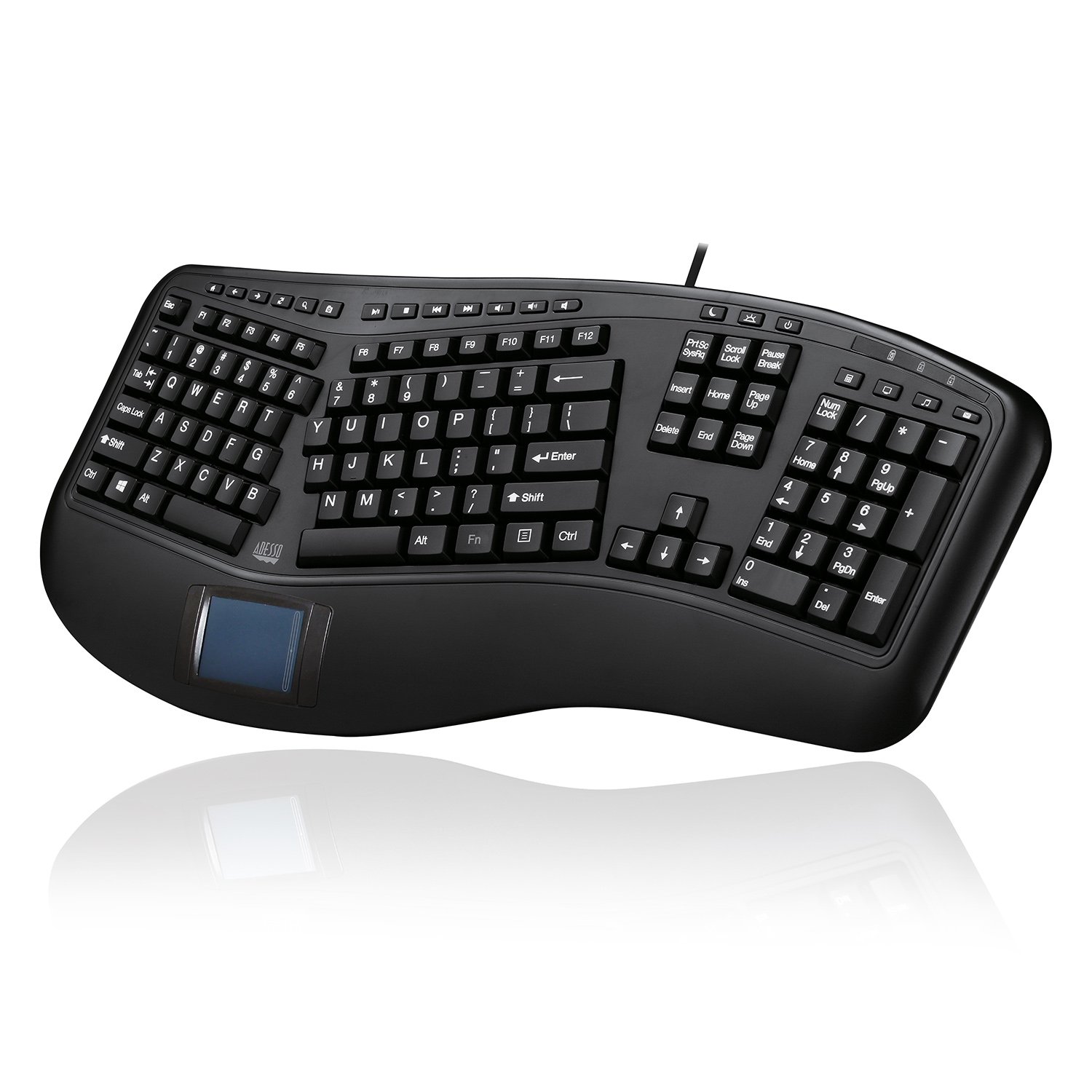 AKB-450UB - Ergonomic Keyboard with Built-in Touchpad, Wired, Multimedia Hotkeys, Split Keys Design
