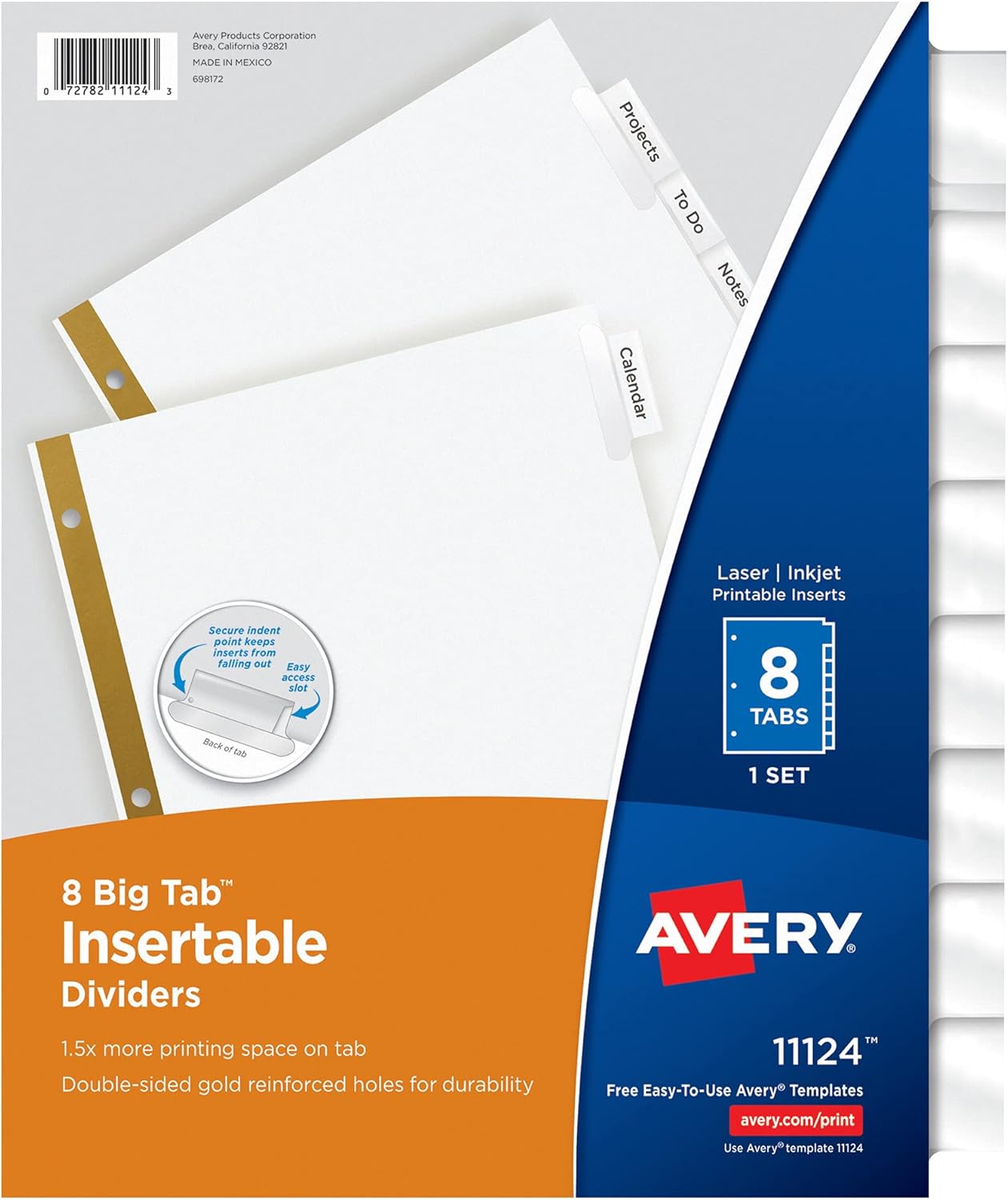 Avery Big Tab Insertable Dividers for 3 Ring Binders, 8-Tab Set, White Paper, Clear Tabs