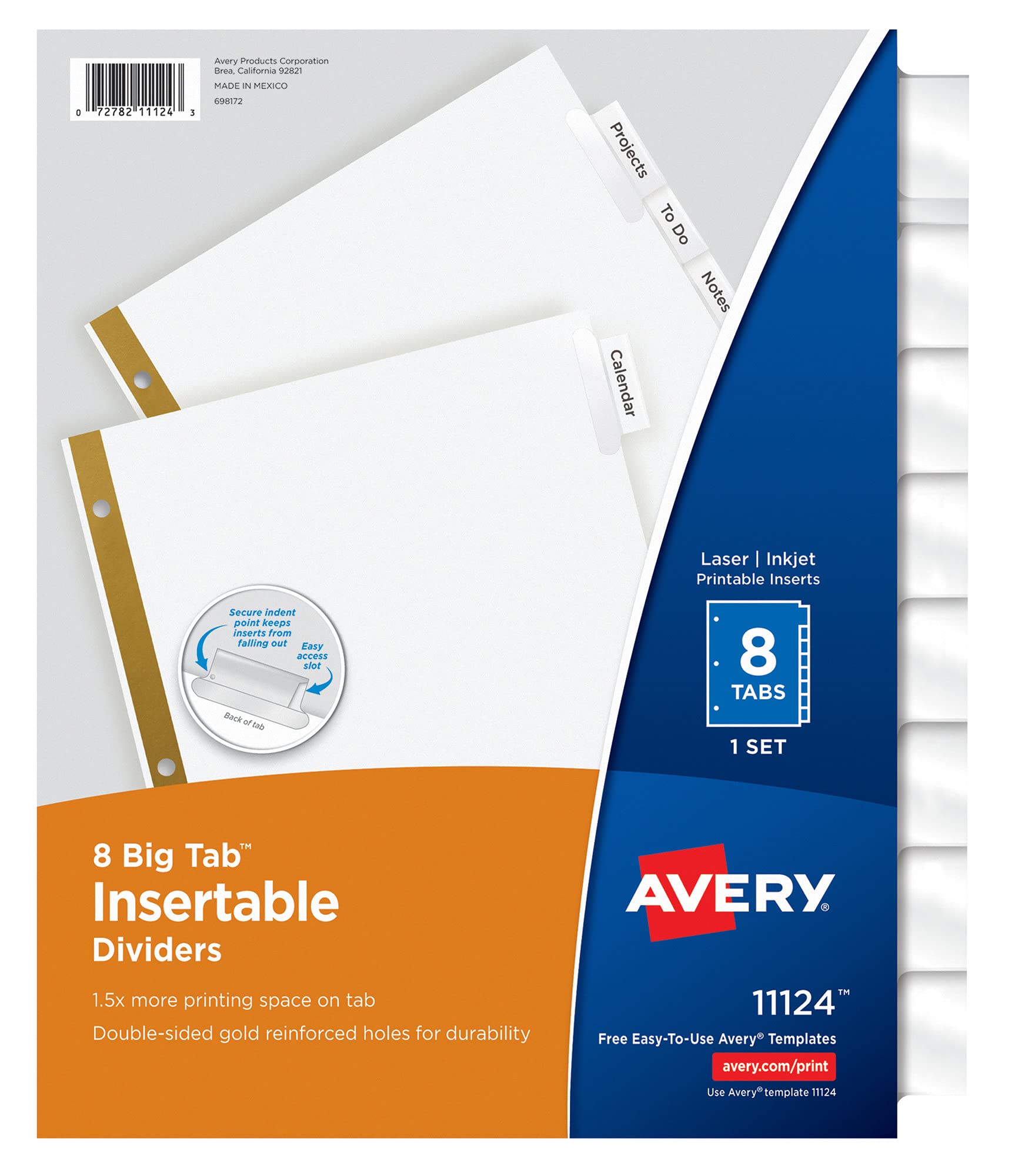 Avery Big Tab Insertable Dividers for 3 Ring Binders, 8-Tab Set, White Paper, Clear Tabs