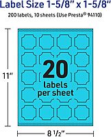 Avery Printable Square Scalloped Labels, Sure Feed Technology, 1-5/8" x 1-5/8", Bright Blue Labels, Print-to-The-Edge, Laser/Inkjet Printable, 200 Total, Great for Cosmetics and Jars 200 labels