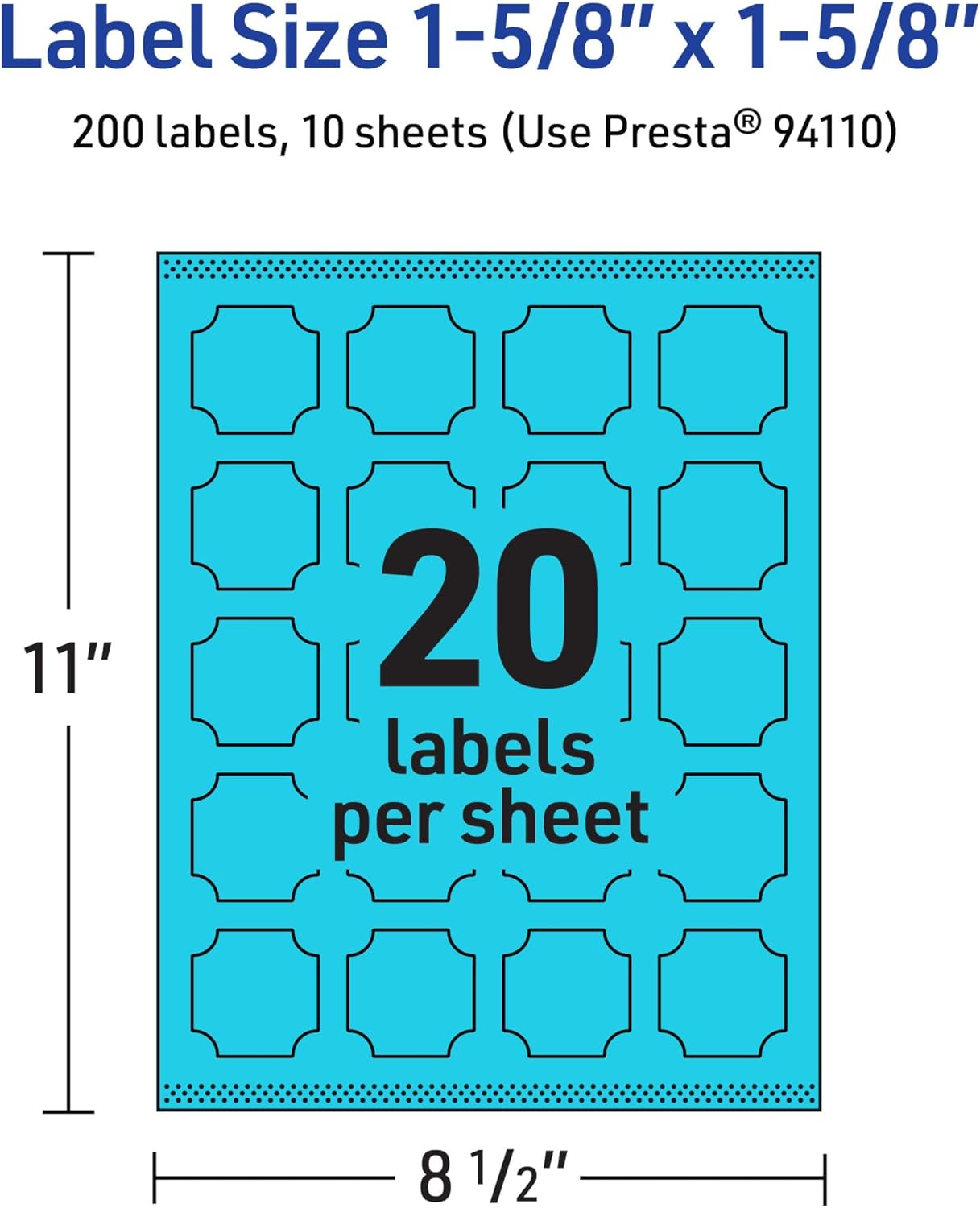 Avery Printable Square Scalloped Labels, Sure Feed Technology, 1-5/8" x 1-5/8", Bright Blue Labels, Print-to-The-Edge