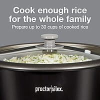 Proctor Silex Arrocera y vaporizador de alimentos, 30 tazas cocidas (15 tazas sin cocinar), incluye cesta de vapor y enjuague, negro (37555) Proctor Silex Arrocera y vaporizador de alimentos, 30 tazas cocidas (15 tazas sin cocinar), incluye cesta de vapor y enjuague, negro (37555)