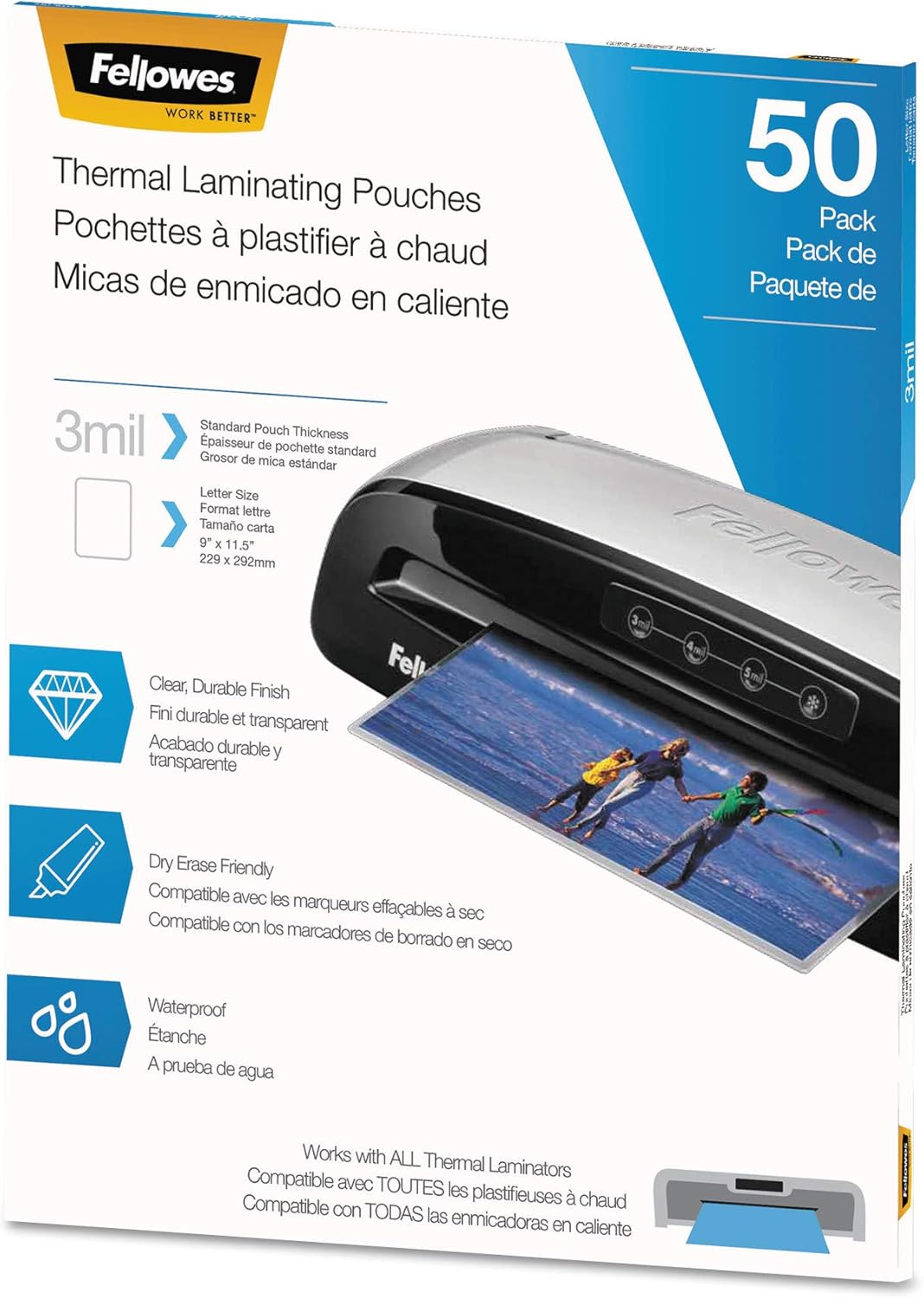 Fellowes 5744301 Thermal Laminating Pouches - Letter, 3Mil, 50 Pack