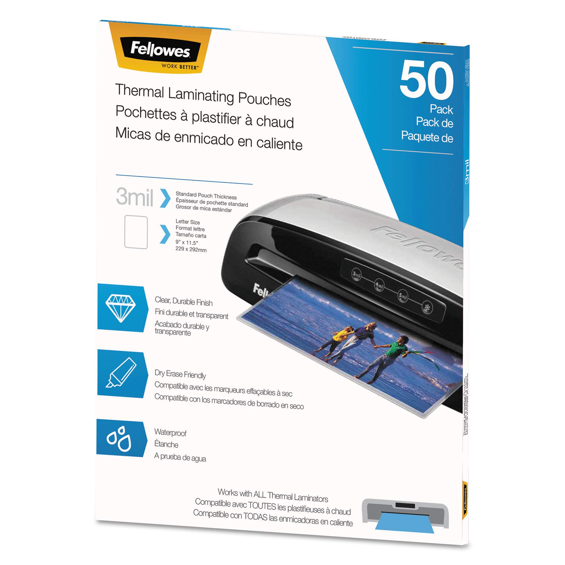 Fellowes 5744301 Thermal Laminating Pouches - Letter, 3Mil, 50 Pack