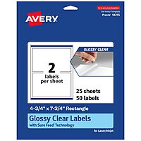 AVERY Glossy Clear Rectangle Labels, Sure Feed Technology, 4.75" x 7.75"
