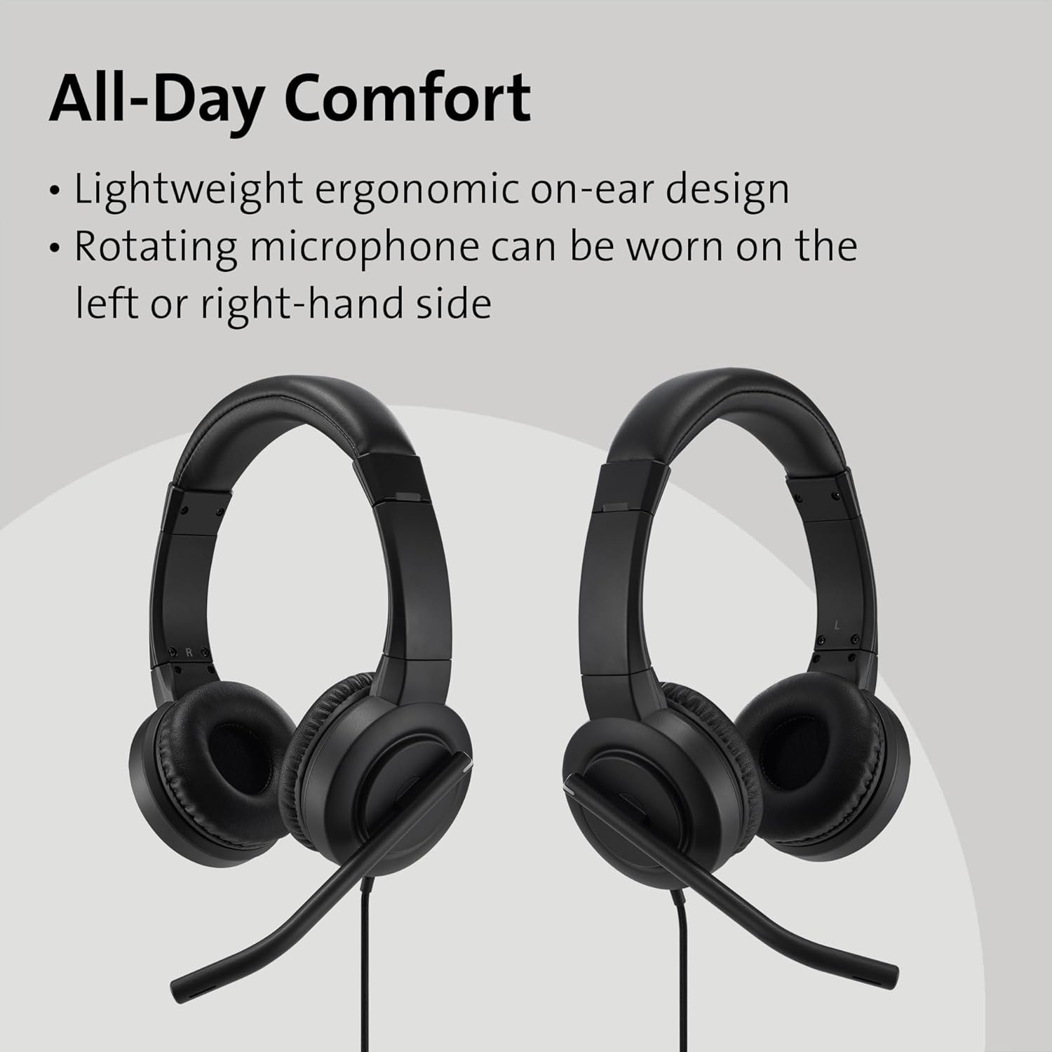 Kensington H1000 USB-C On-Ear Headset, 270° Rotating Noise-Canceling Microphone, Quick Buttons for Volume, Play/Pause, Mute