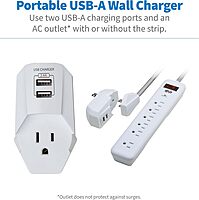 Tripp Lite Surge Protector Power Strip 7-Outlet with 2 USB Ports 6ft Cord White (TLP616USB)