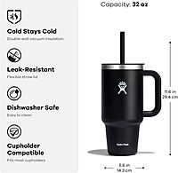 HYDRO FLASK Travel Tumbler with Handle, Lid and Straw - Insulated Stainless Steel