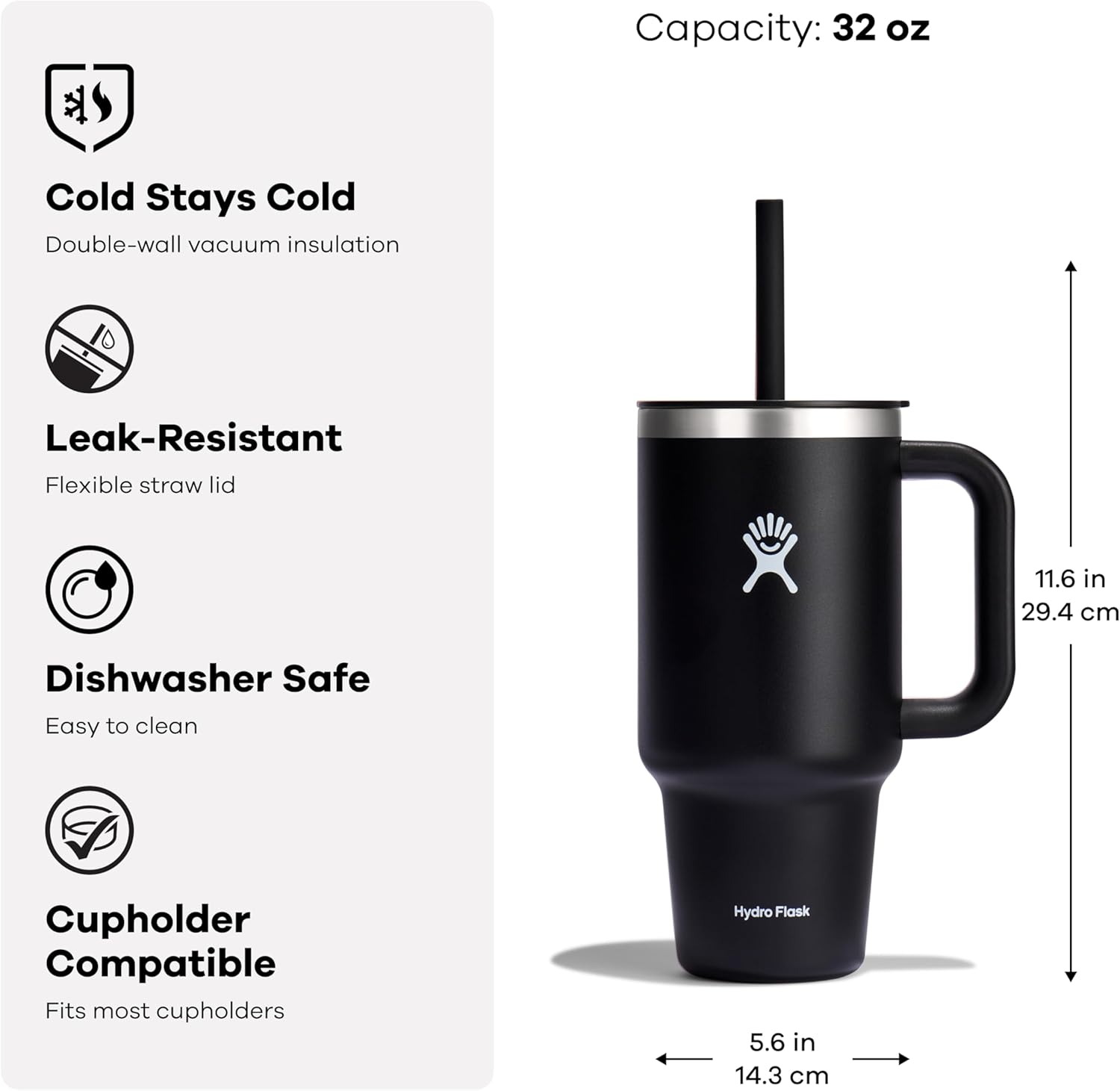 HYDRO FLASK Travel Tumbler with Handle, Lid and Straw - Insulated Stainless Steel