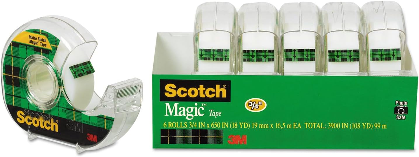 Scotch 6122 Magic Tape & Refillable Dispenser, 3/4-Inch x 650-Inch, 1-Inch Core, Clear, 6/Pack