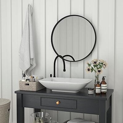 Flash Furniture Jennifer Large Round Wall Mirror - Black Circle Accent Mirror - 27.5" Vanity Mirror - for Bathroom, Vanity