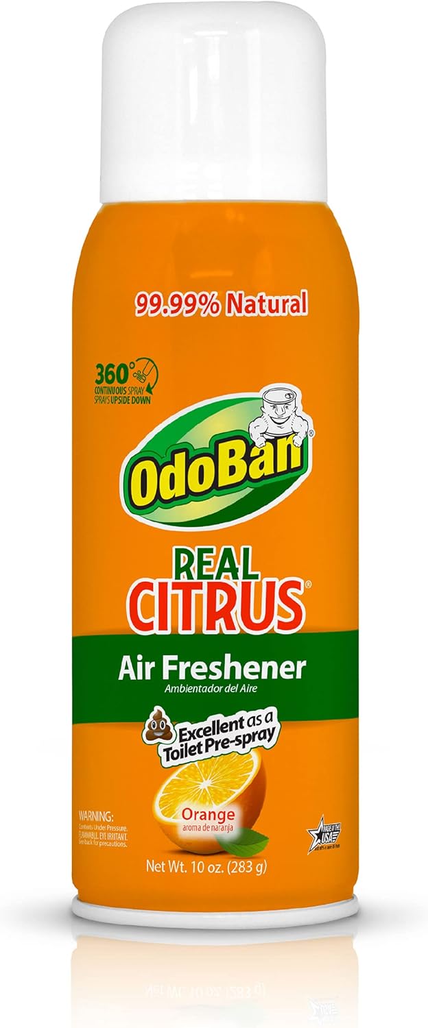 OdoBan Aroma Eliminator, 360-Degree Continuous Spray Natural Oil Real Citrus Air Freshener, Toilet Spray, Made in the USA