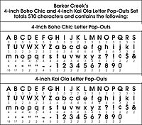 Barker Creek Letter Pop-Out Set of 2, 4" Kai Ola & 4" Boho Chic, Mixed-Design, 510 Characters Total (3851)