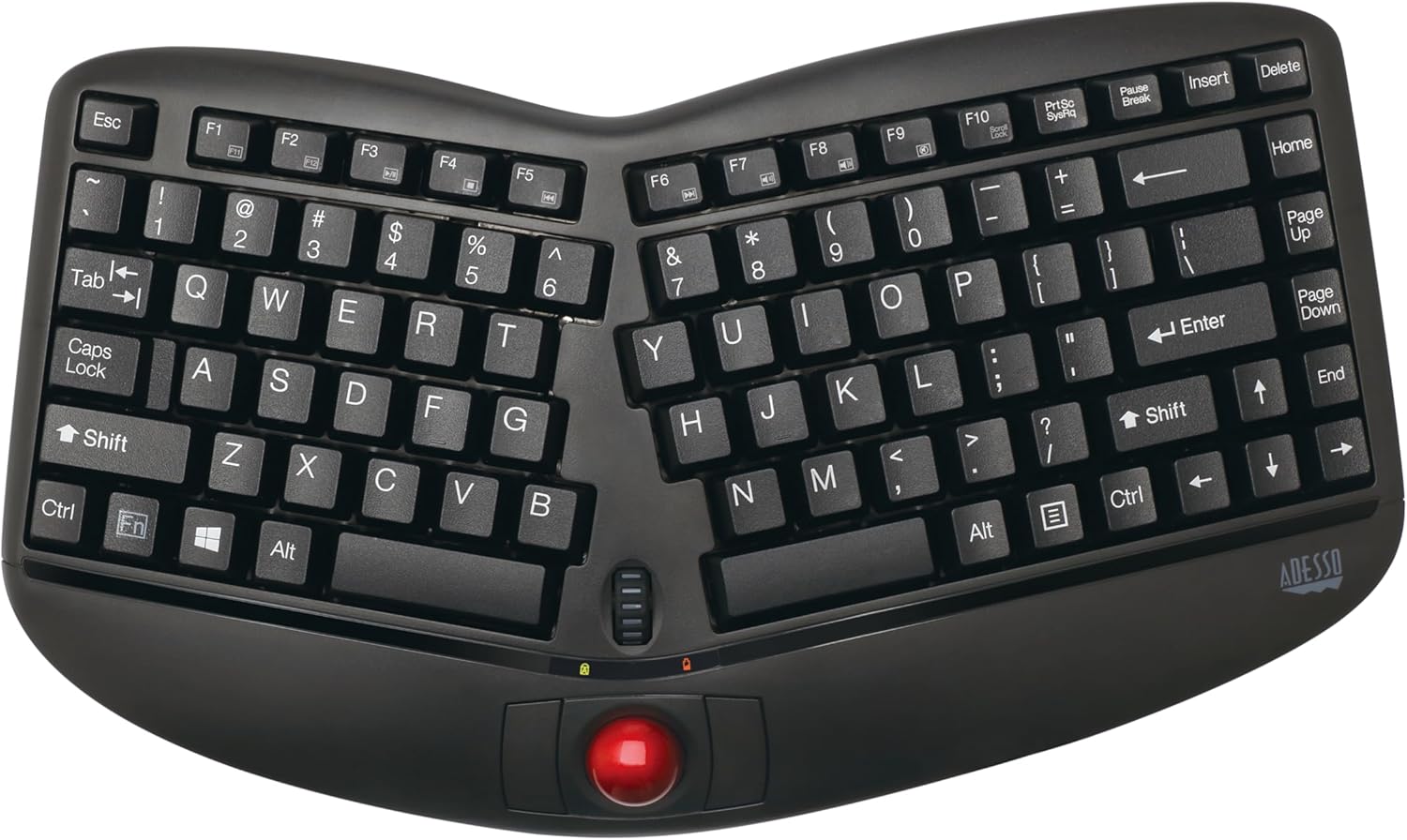 WKB-3150UB - Wireless Ergonomic Keyboard with Built-in Removable Trackball and Scroll Wheel, Split Key, Long Battery Life