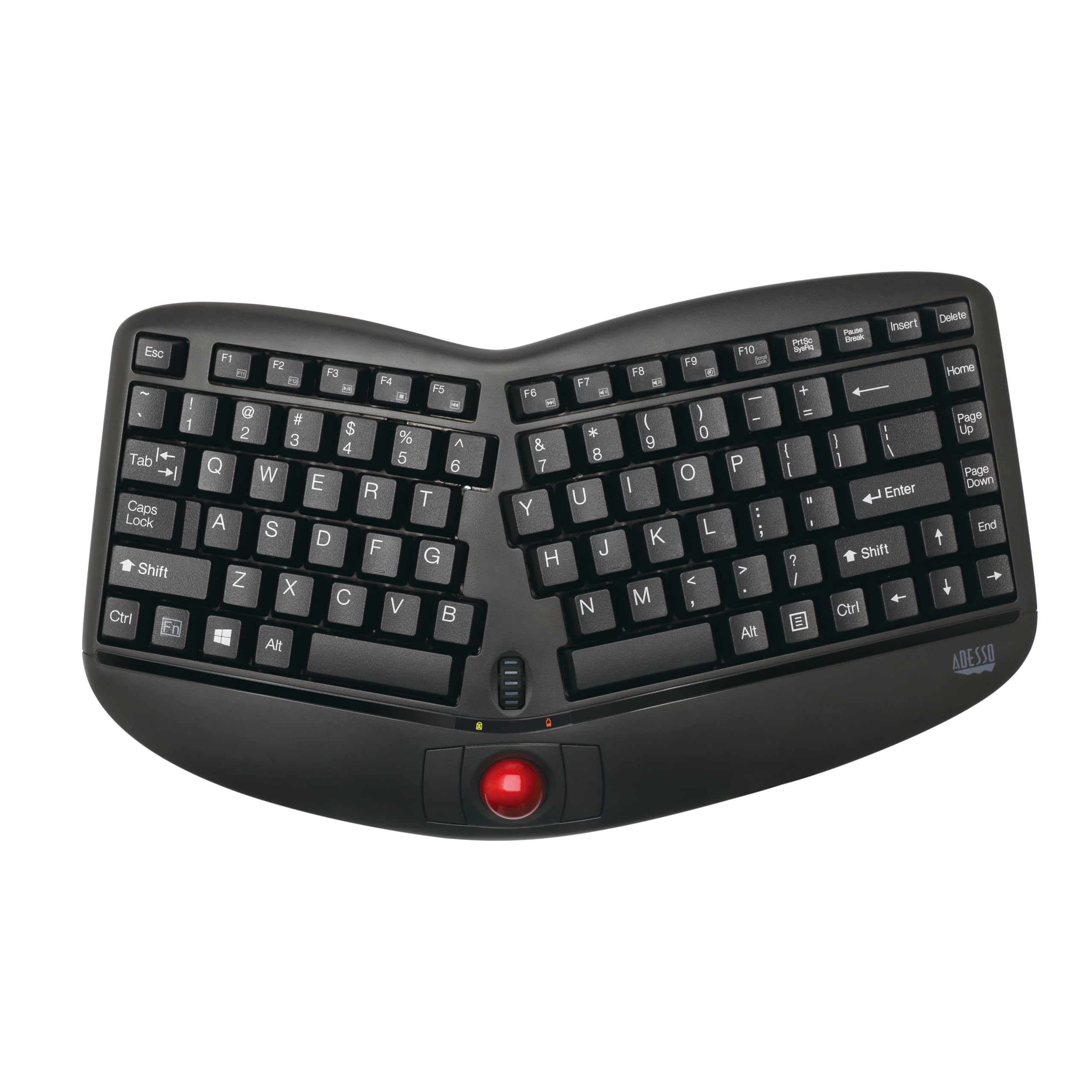 WKB-3150UB - Wireless Ergonomic Keyboard with Built-in Removable Trackball and Scroll Wheel, Split Key, Long Battery Life