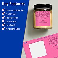 Avery Printable Square Labels, Sure Feed Technology, 3" x 3", Bright Pink Labels, Print-to-The-Edge, Laser/Inkjet Printable, 60 Total, Great for Jars and Packaging 60 labels