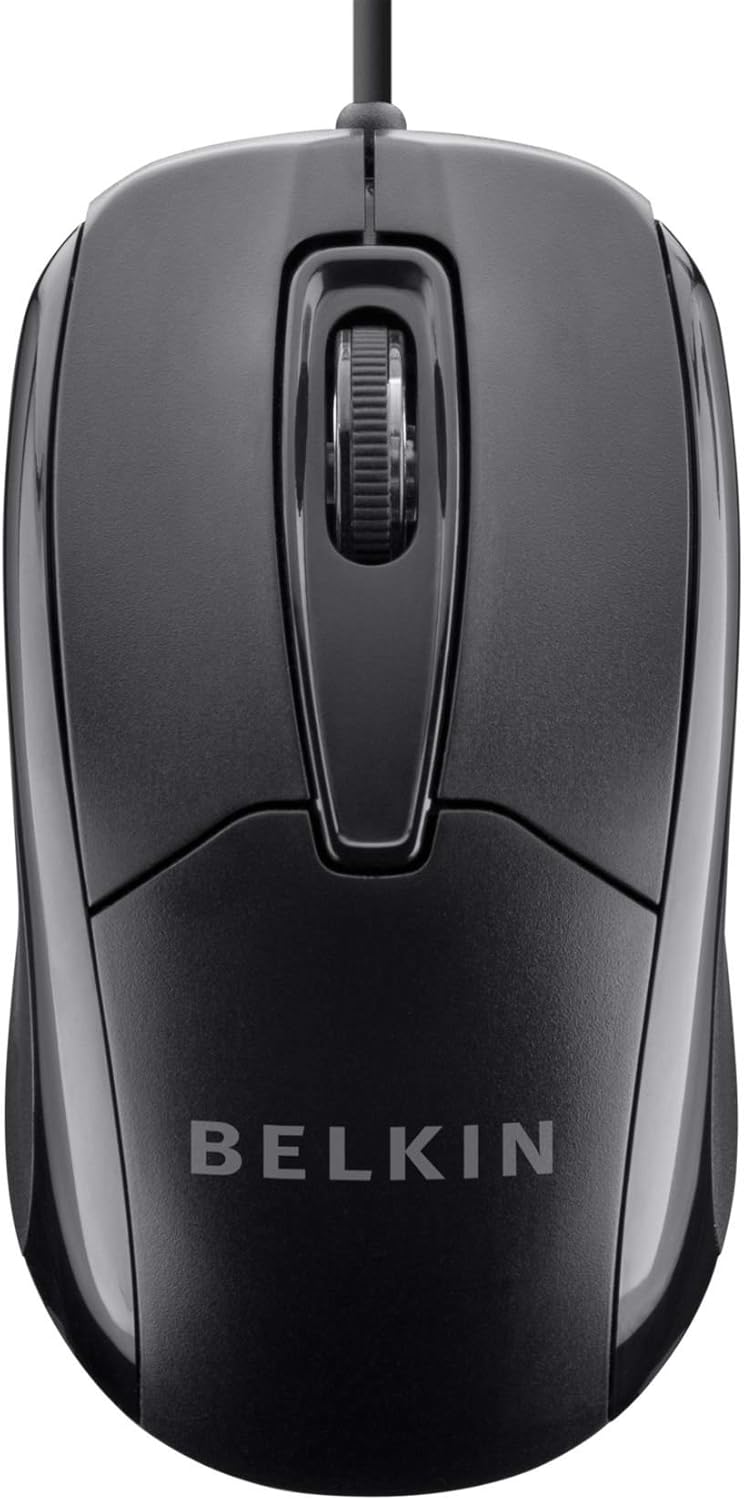 Belkin 3-Button Wired USB Optical Mouse with 5-Foot Cord, Compatible with PCs, Macs, Desktops and Laptops