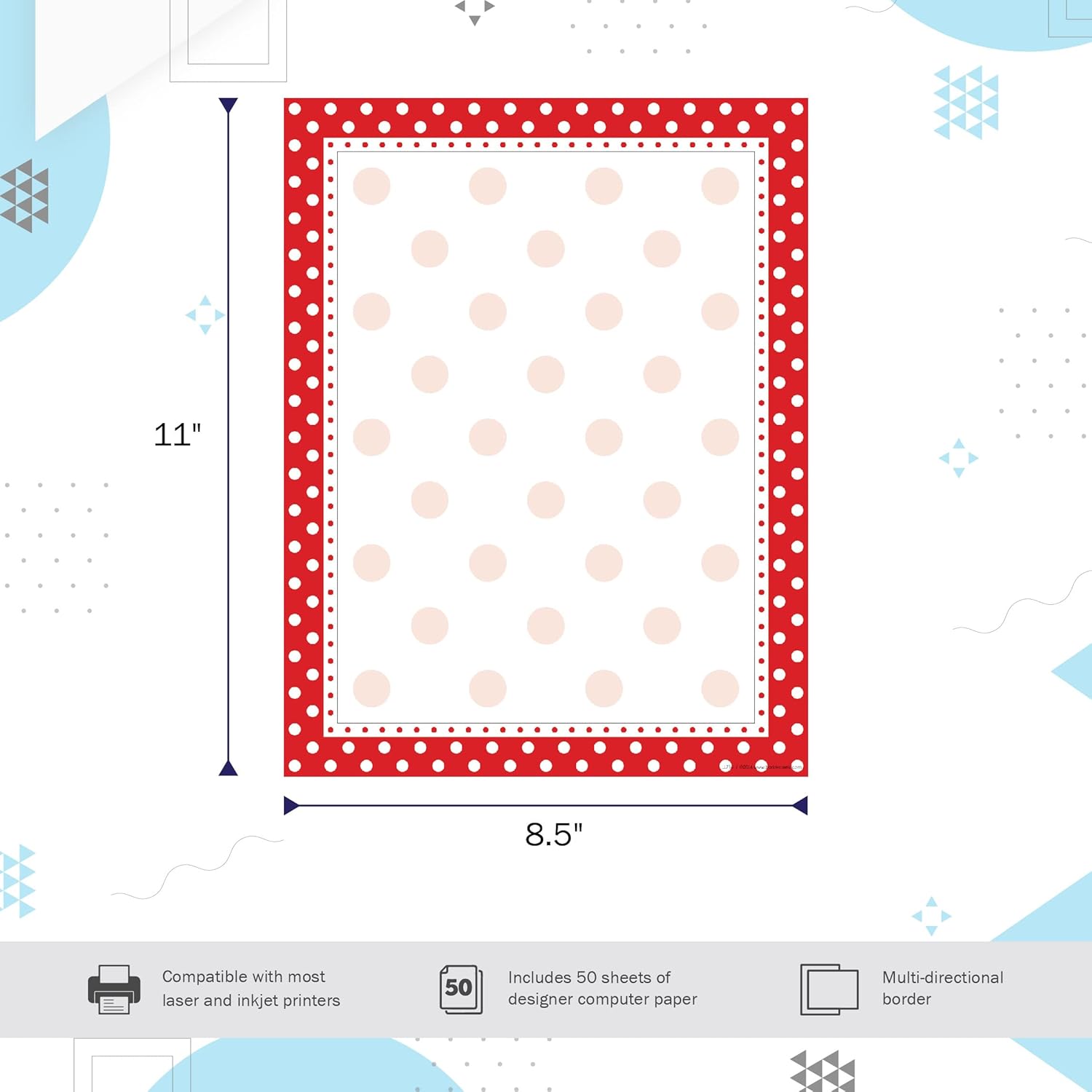 Barker Creek Red/White Dots Computer Paper, 8-1/2 x 11 Inches, 50 Sheets