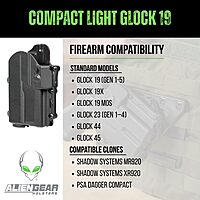 Alien Gear Rapid Force Level 2 Holster & Photon Light-Bearing Holster – Glock 19/19X/19 MOS/23 (Gen 1–4)/44/45/45 MOS