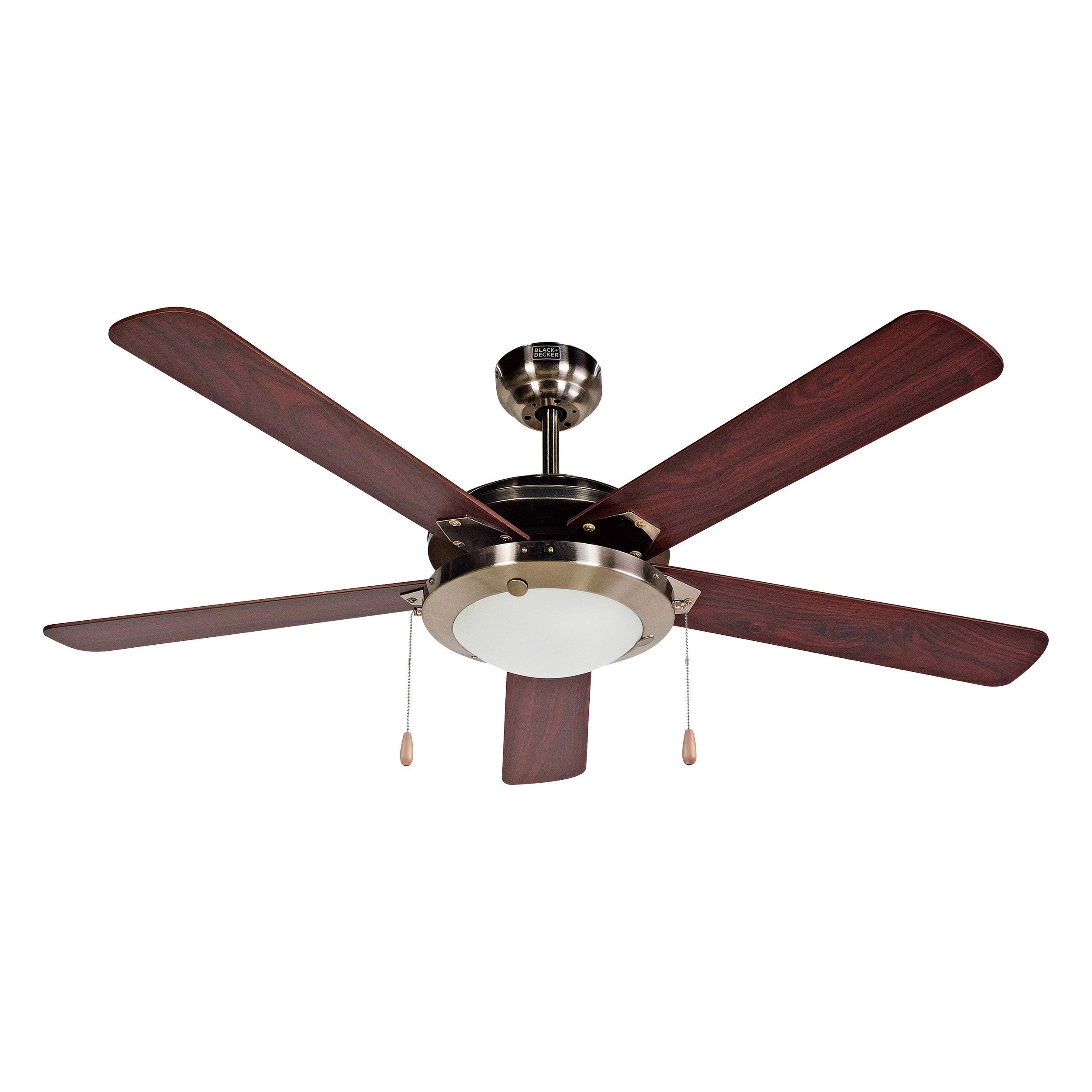 Black+Decker BCF5211 52-Inch 5-Bladed Pull Chain Brushed Nickel Ceiling Fan - 5 Blades - 52in Diameter - 3 Speed