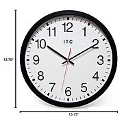 Infinity Instruments 14 inch Shatter Resistant Round Non-Ticking Silent Battery Operated Easy to Read Clock for Office, Classroom, School, Black/Clear