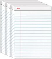 Office Depot Brand Writing Pads, 8-1/2in x 11-3/4in, Legal/Wide Ruled, 50 Sheets, White, Pack Of 12 Pads