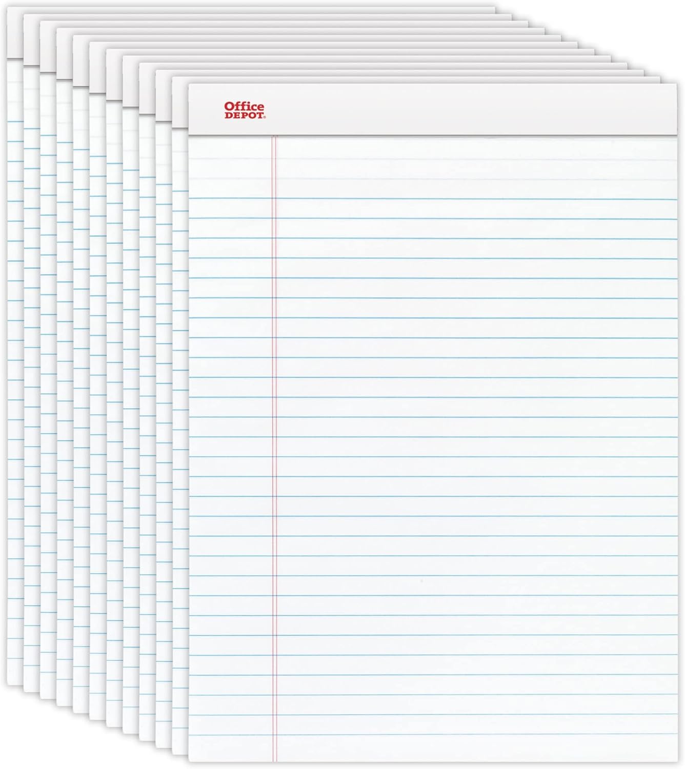 Office Depot Brand Writing Pads, 8-1/2in x 11-3/4in, Legal/Wide Ruled, 50 Sheets, White, Pack Of 12 Pads