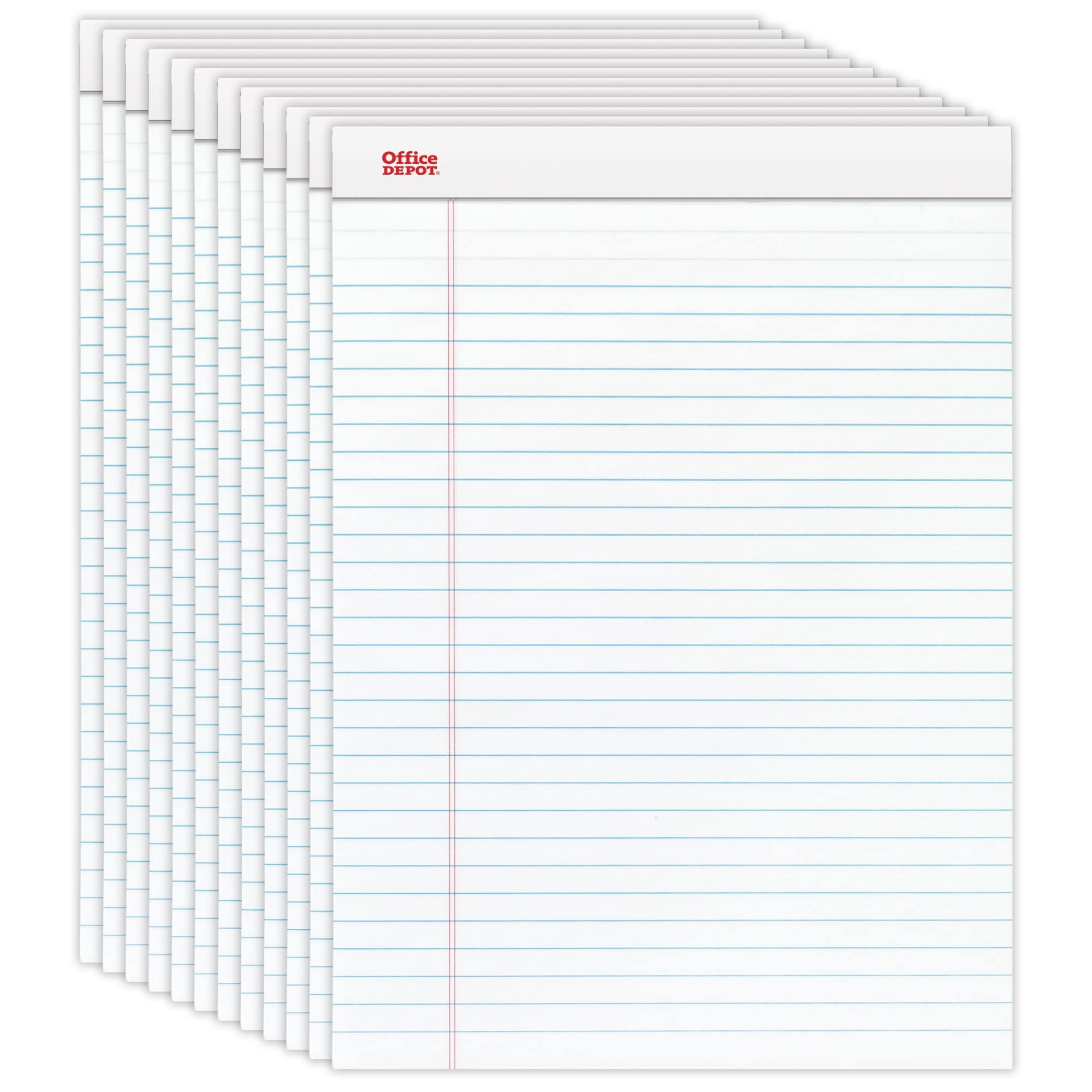 Office Depot Brand Writing Pads, 8-1/2in x 11-3/4in, Legal/Wide Ruled, 50 Sheets, White, Pack Of 12 Pads