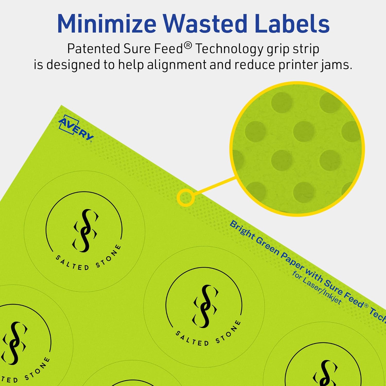 Avery Printable Round Labels, Sure Feed Technology, 2-1/4" Diameter, Bright Green, Print-to-the-Edge, Laser/Inkjet Printable