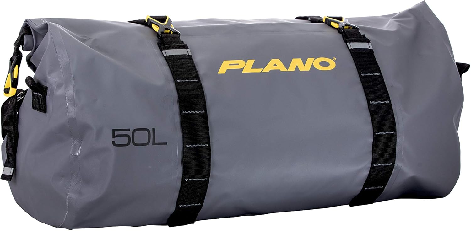 Plano Z-Series Roll-Top Waterproof Duffel with Backpack Straps, Gray with Yellow Accents, 500D PVC Fabric Fishing Dry Bag