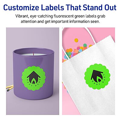 Avery Printable Round Scalloped Labels, Sure Feed Technology, 2.5" Diameter, Neon Green, Print-to-The-Edge