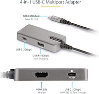 StarTech.com USB C Multiport Adapter - USB-C to 4K 60Hz HDMI 2.0, 100W Power Delivery Pass-Through - 3-Port 10Gbps USB Hub - Portable USB Type-C Mini Docking Station - 10" (25cm) Cable, TAA
