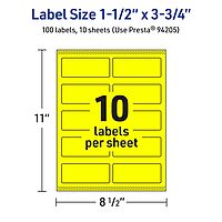 Avery Printable Rectangle Labels, Sure Feed Technology, 1-1/2" x 3-3/4", Neon Yellow Labels, Print-to-The-Edge