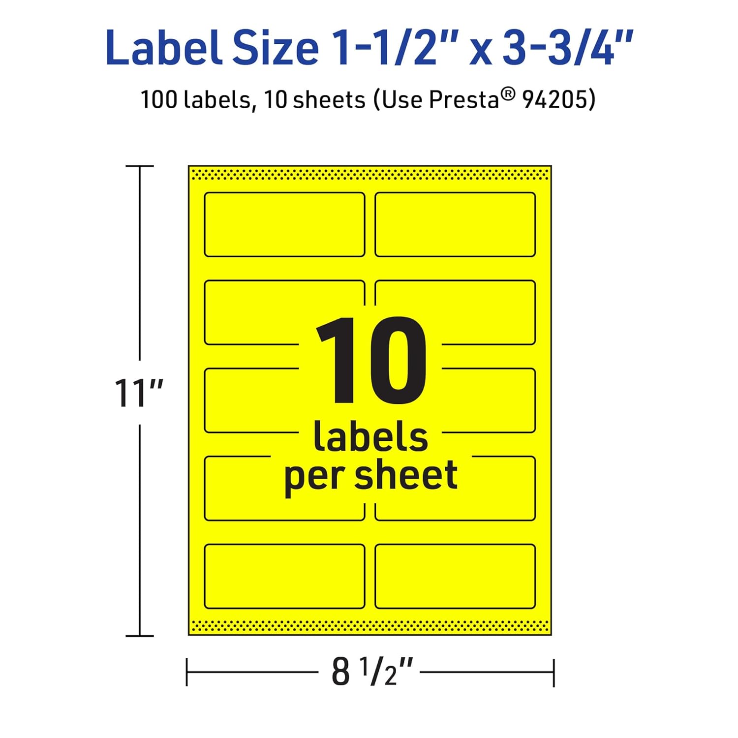 Avery Printable Rectangle Labels, Sure Feed Technology, 1-1/2" x 3-3/4", Neon Yellow Labels, Print-to-The-Edge