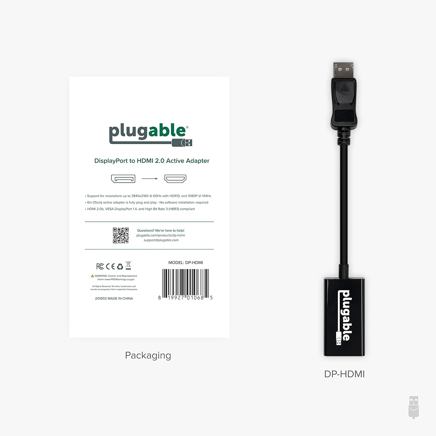 Plugable Active DisplayPort to HDMI Adapter, Uni-Directional, Driverless