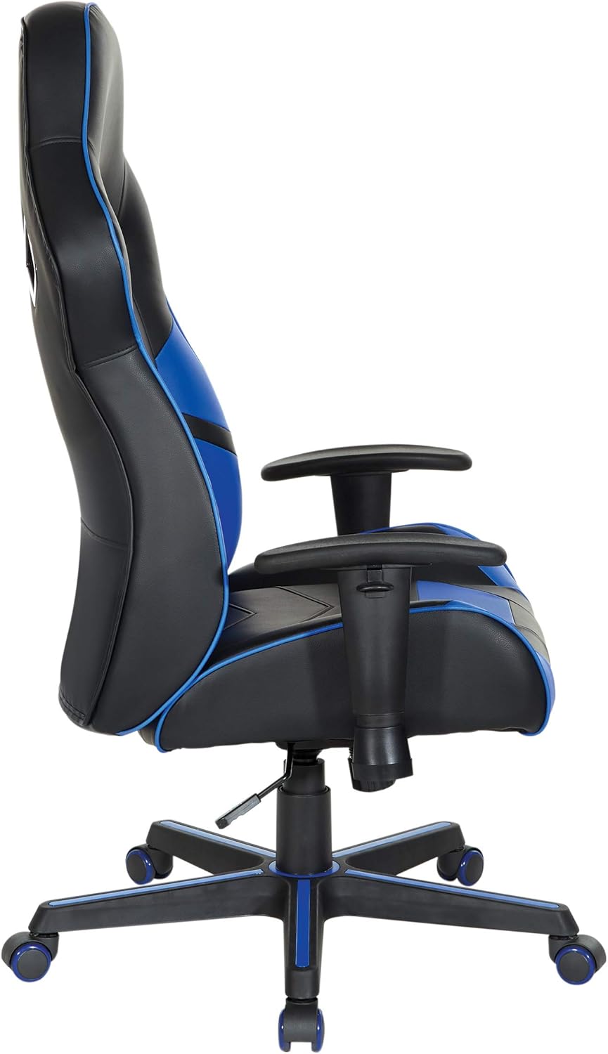 OSP Home Furnishings Vapor Ergonomic Adjustable High Back Faux Leather Gaming Chair with Coil Spring Seat and Integrated