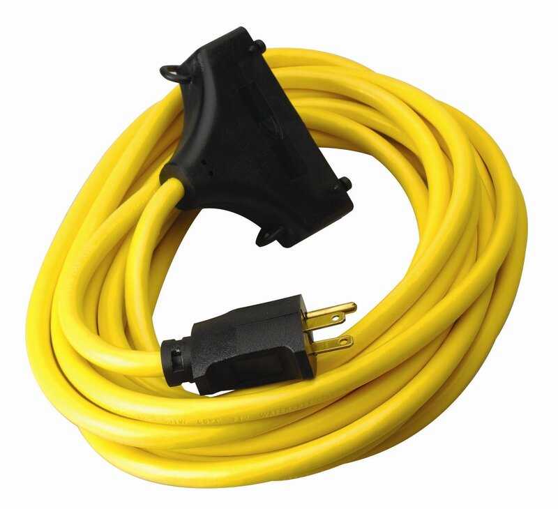 Coleman Cable 01910 12/3 Generator Power Cord with 5-15P Plug and 3-Outlets; 25-Foot