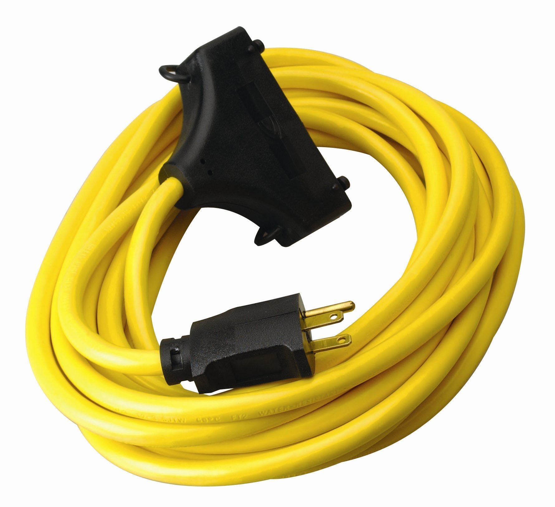 Coleman Cable 01910 12/3 Generator Power Cord with 5-15P Plug and 3-Outlets; 25-Foot