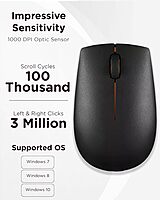 Lenovo 300 Wireless Mouse – Computer Mouse for PC, Laptop with Windows – Ambidextrous Design – 2.4 GHz Nano USB Receiver