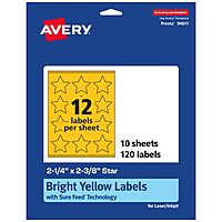 Avery Printable Star Labels, Sure Feed Technology, 2-1/4" x 2-3/8", Bright Yellow, 120