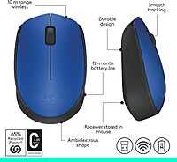 Logitech M170 Wireless Mouse for PC, Mac, Laptop, 2.4 GHz with USB Mini Receiver - Battery Life, Ambidextrous