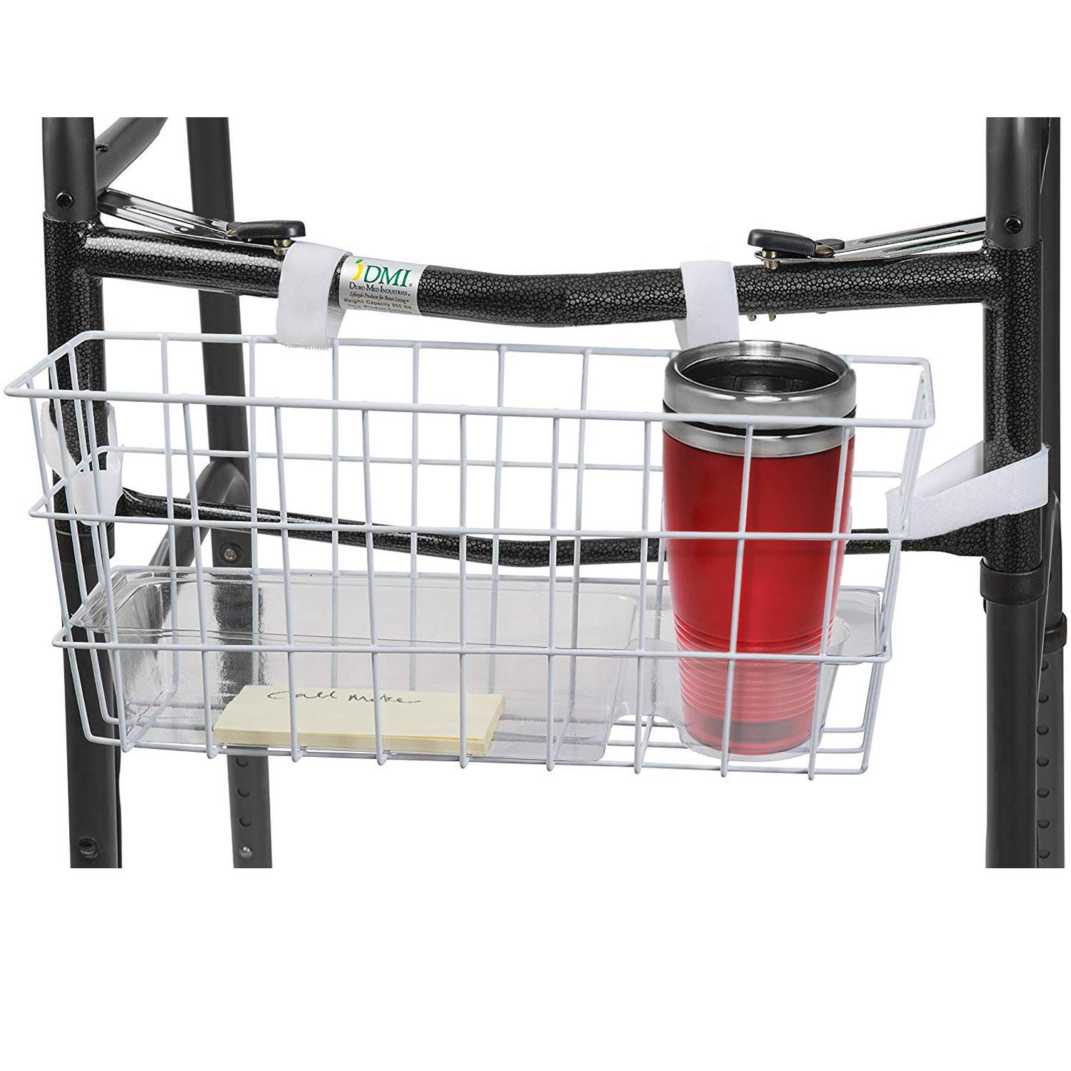 HealthSmart Durable Walker Accessories Basket For Walker | No Tools Needed | Secure Cup Holder & Tray | Walker Accessories