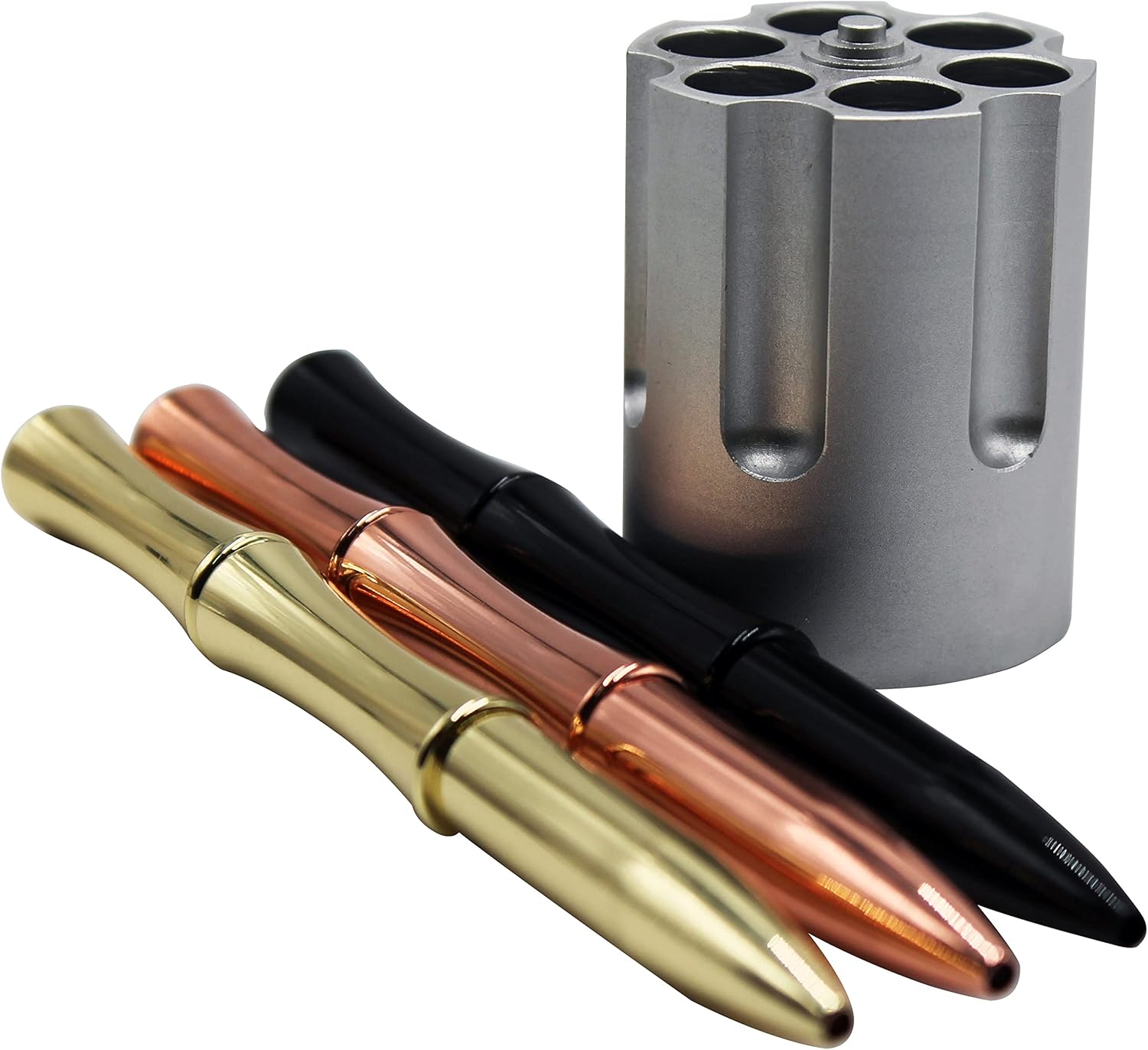 Caliber Gourmet Pen Holder & Paper Weight, Cast Aluminum Office Gift – Cool Pencil Holder for Desk Men, Funny Pen Stand