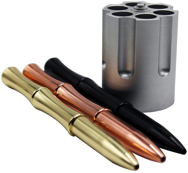 Caliber Gourmet Pen Holder & Paper Weight, Cast Aluminum Office Gift – Cool Pencil Holder for Desk Men, Funny Pen Stand