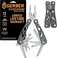 Gerber Gear Suspension 12-in-1 Needle Nose Pliers Multi-tool - Multi-Plier, Wire Cutter, Crosspoint and Flathead Screwdriver Set, Small Scissors - EDC Gear and Equipment - Gifts for Men - Gray Grey