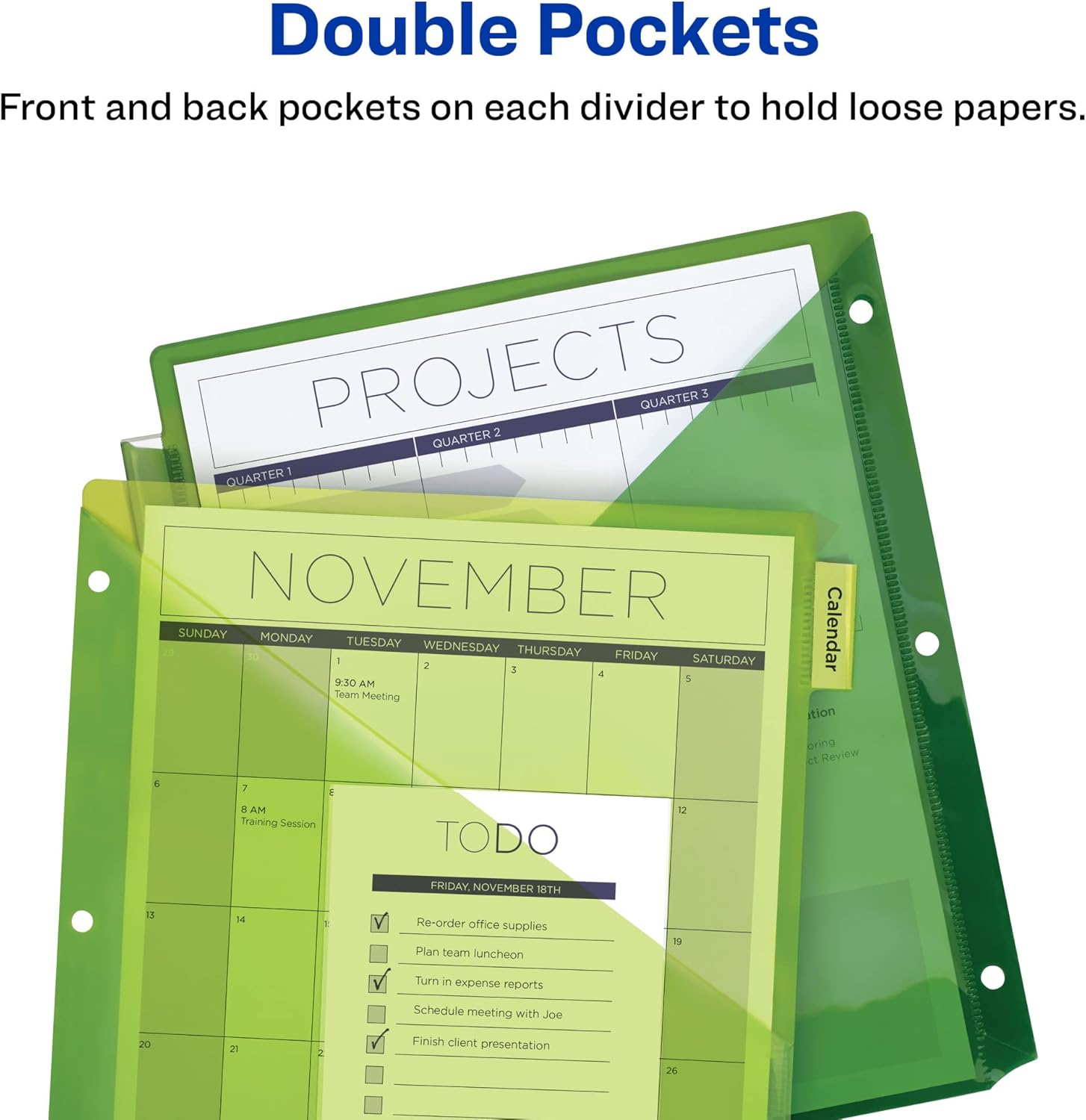 AVERY Dividers for 3-Ring Binders, Big Tab Insertable Two-Pocket Plastic Dividers, Multicolor